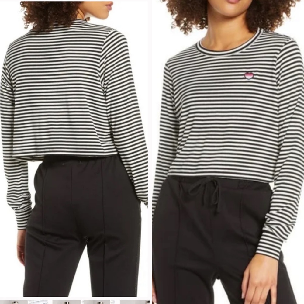 Spiritual Gangster Fiona Stripped Heart Cropped Tee XS
